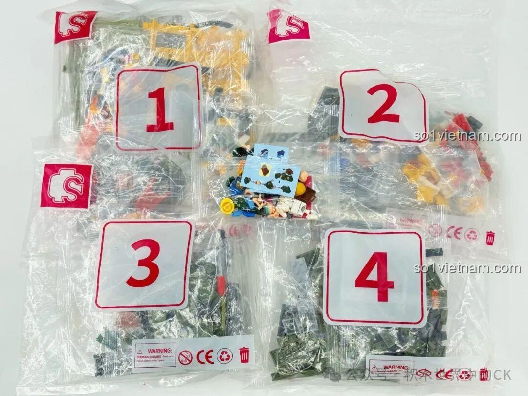 Các túi chi tiết được đánh số và sách hướng dẫn của bộ lắp ghép Xưởng Lắp Ráp Xe Tăng Chiến Đấu Chủ Lực ZTZ-99A Sembo Block.