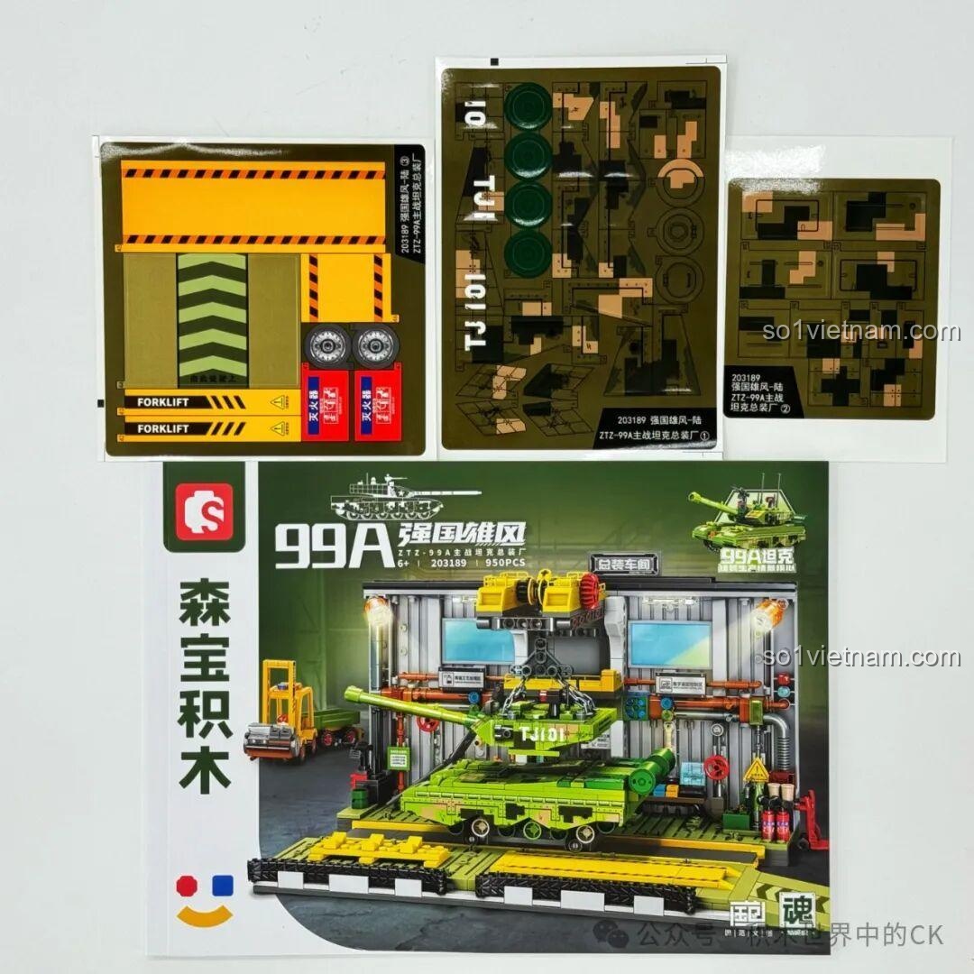 Tờ decal và sách hướng dẫn lắp ráp của bộ Xưởng Lắp Ráp Xe Tăng Chiến Đấu Chủ Lực ZTZ-99A Sembo Block 203189.