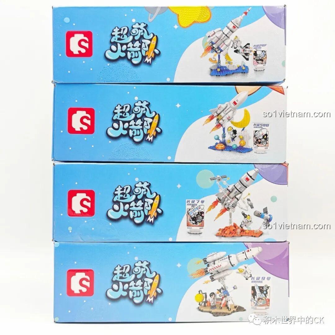 Bao bì ngang của bộ lắp ghép SEMBO Đội Tên Lửa Siêu Dễ Thương, thể hiện sự đa dạng của 4 mẫu tên lửa Trường Chinh.