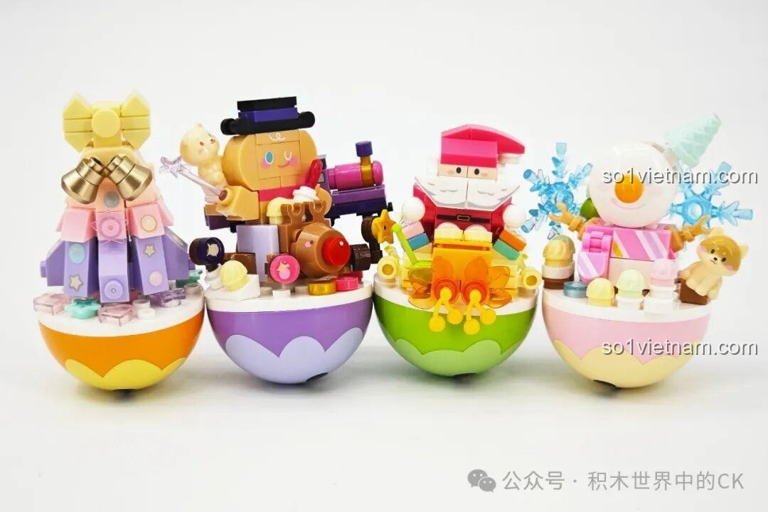 Toàn bộ bộ sưu tập đồ chơi lắp ráp Sembo Giáng Sinh, gồm 4 mô hình lật đật và Cây Thông Lấp Lánh 605042.