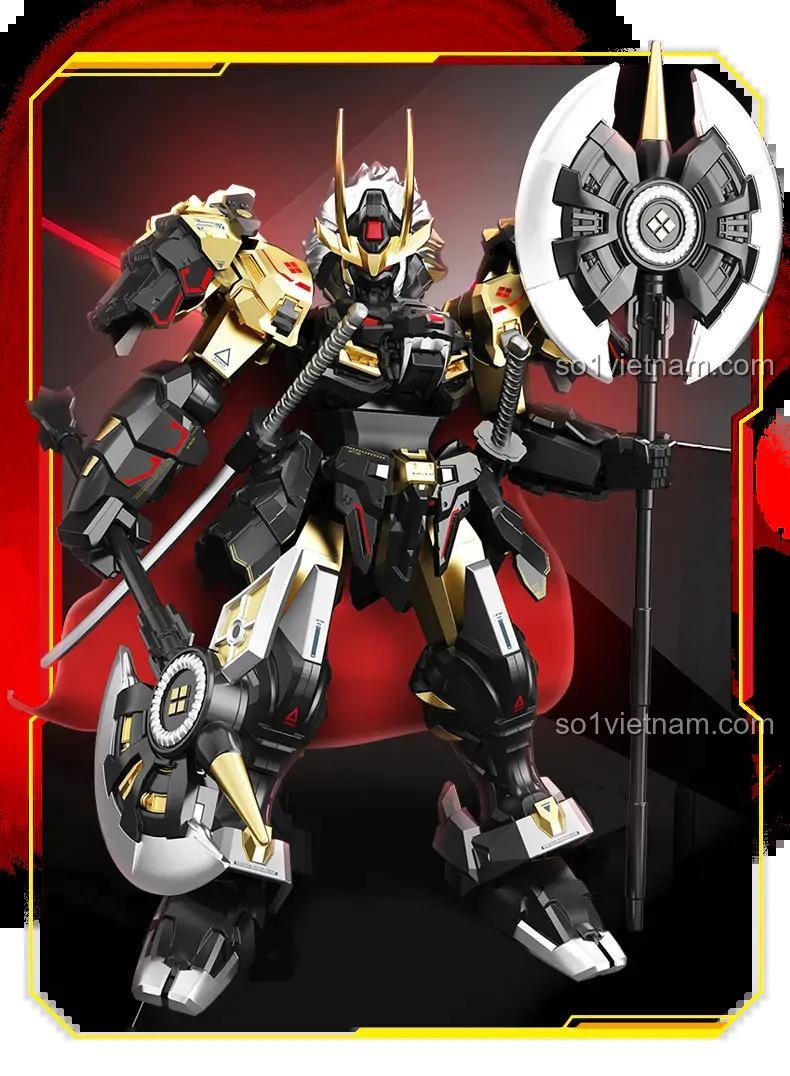 SEMBO TC2423 Mô hình Hiệp sĩ Hồ Lô, bộ lắp ráp robot chiến đấu chi tiết cao, màu đen vàng, có vũ khí rìu và kiếm