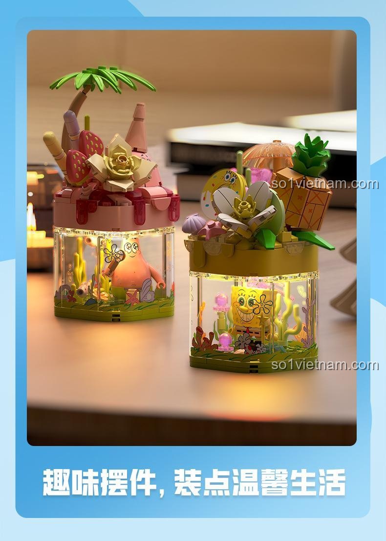 Bộ lắp ghép SEMBO 612213 Hải Sản Bào Tí Nị và Patrick Dâu Tây Sinh Tố trên bàn