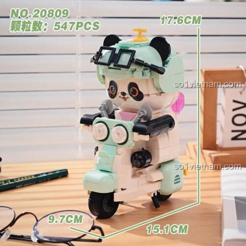 Kích thước Mô hình Xe máy Gấu trúc Shuang Gao 20809: dài 15.1cm, rộng 9.7cm, cao 17.6cm