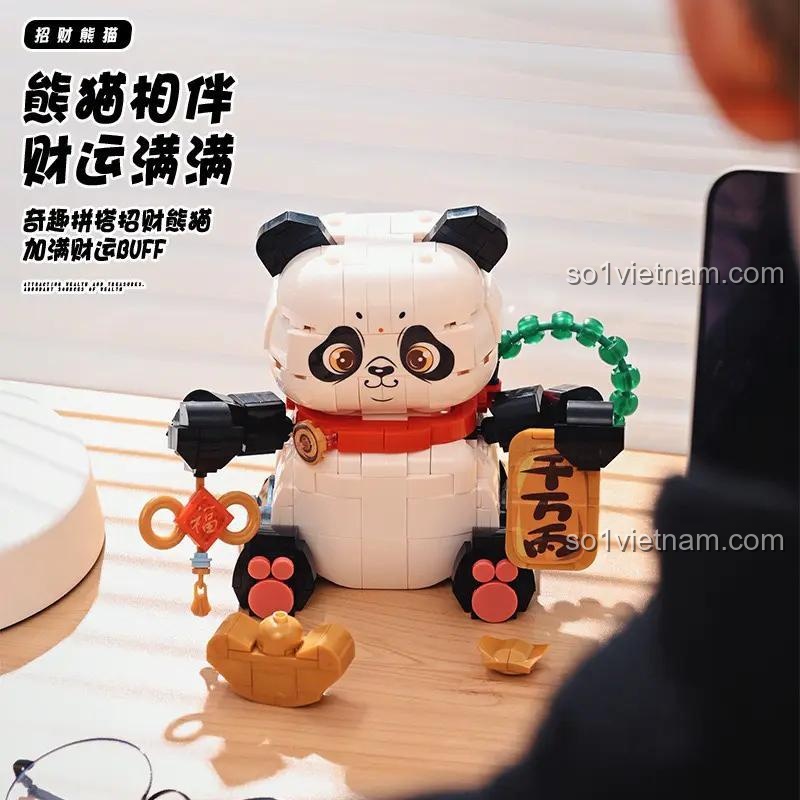 Mô hình Gấu trúc Chiêu Tài ShuangGao 20808 với các vật phẩm phong thủy