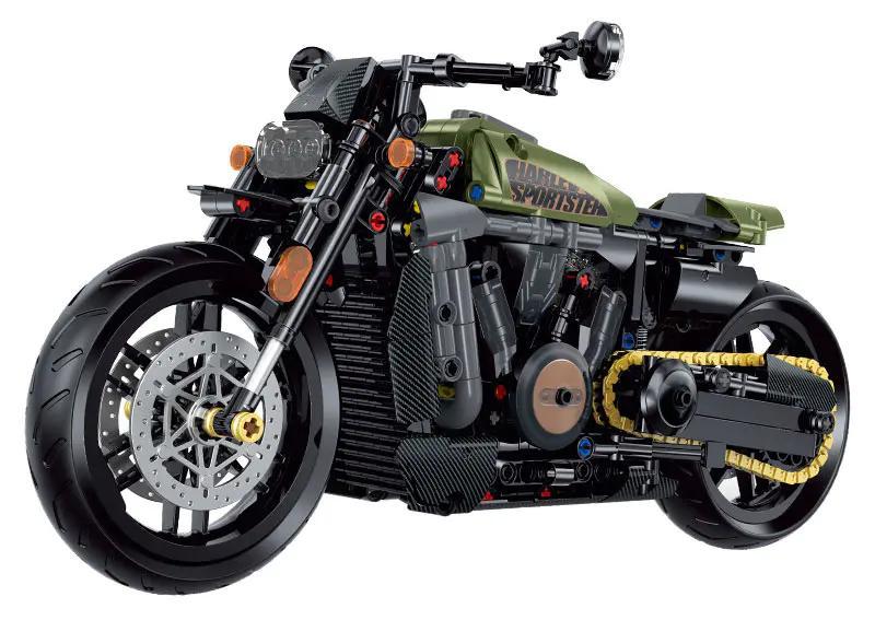 Mô hình xe máy Harley Sportster màu xanh lá đen tỉ lệ 1:8, 634 mảnh ghép, đồ chơi lắp ráp cho bé trai 8 tuổi, giá tốt