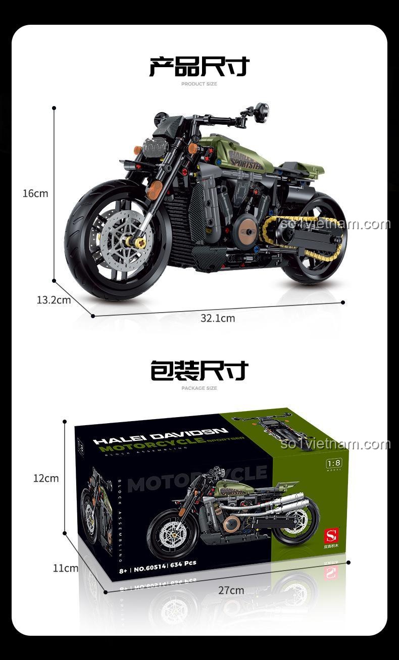 Chi tiết mô hình xe máy Harley Sportster tỉ lệ 1:8, 634 mảnh ghép, đồ chơi lắp ráp cho bé trai 8 tuổi, giá tốt