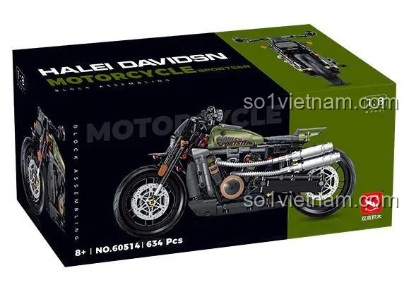 Hộp sản phẩm mô hình xe máy Harley Sportster tỉ lệ 1:8, 634 mảnh ghép, đồ chơi lắp ráp cho bé trai 8 tuổi, giá tốt