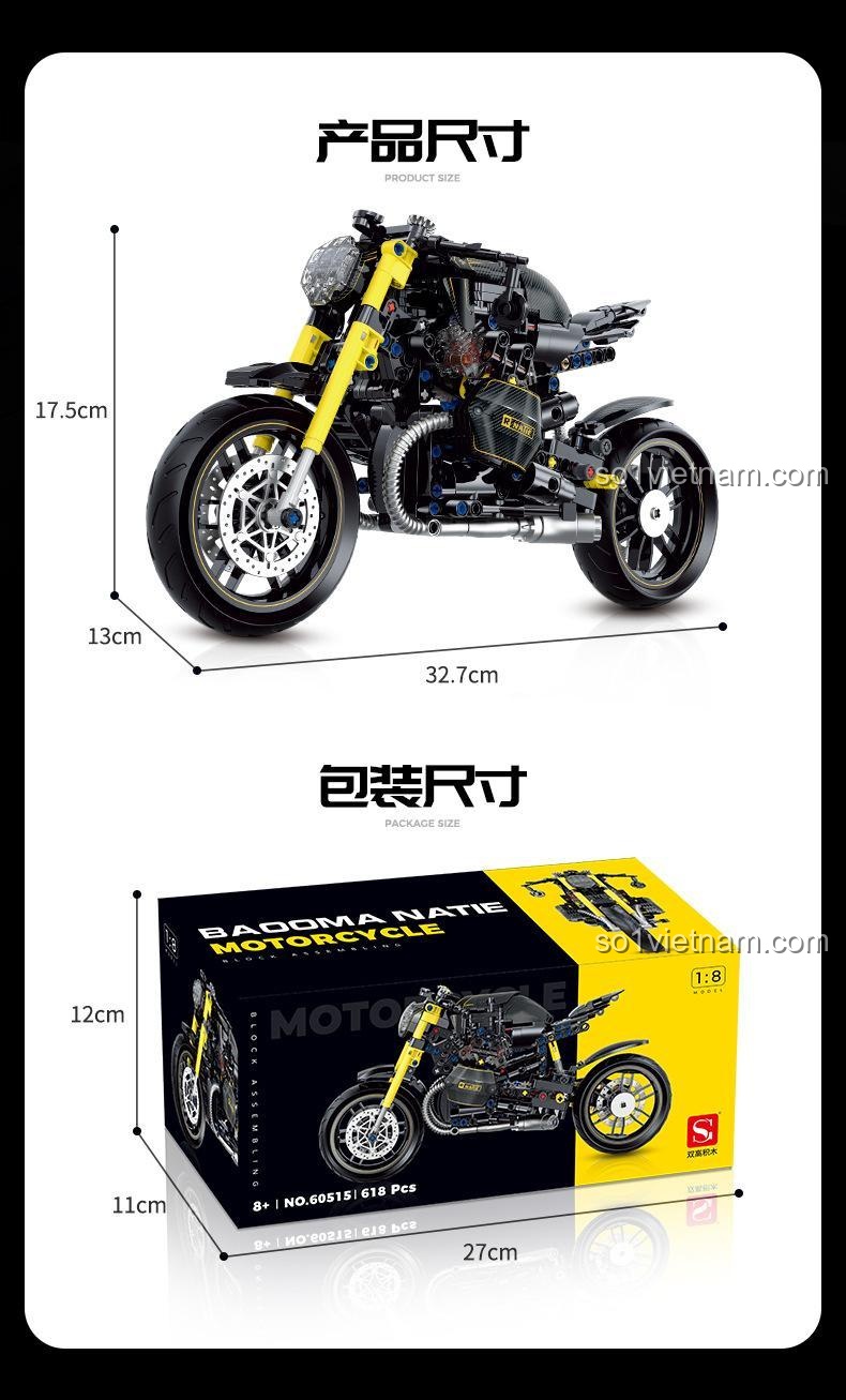 Chi tiết phía sau của mô tô BMW La Nattie lắp ráp, đồ chơi mô hình 618 chi tiết cho bé 8 tuổi