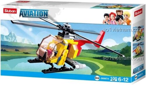 Hộp sản phẩm Trực thăng Sluban M38-B0667A bộ lắp ghép 100 mảnh cho bé 6 tuổi