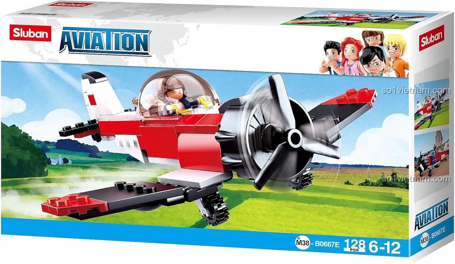 Hộp đựng Máy bay Nhào lộn Sluban M38-B0667E, Bộ lắp ghép 128 chi tiết cho bé trai 6 tuổi, Máy bay cánh quạt, giá rẻ