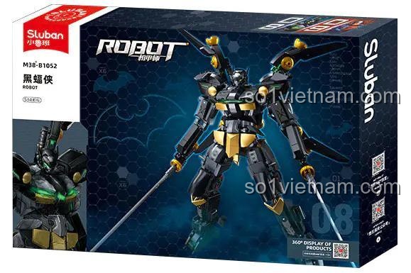 Hộp sản phẩm Robot Hắc Diện Hiệp Sĩ Sluban M38-B1052, bộ lắp ghép robot chiến đấu, 534 chi tiết, màu đen vàng, quà tặng cho bé trai 14 tuổi, giá tốt