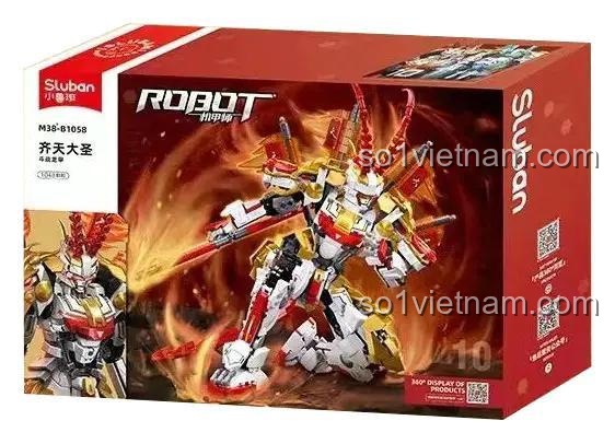 Hộp bộ lắp ghép Sluban M38-B1058 Cơ Giáp Tề Thiên Đại Thánh Đấu Chiến Long Giáp, bộ xếp hình Mech Monkey King 1048 mảnh, đồ chơi cho bé trai 10 tuổi, giá rẻ