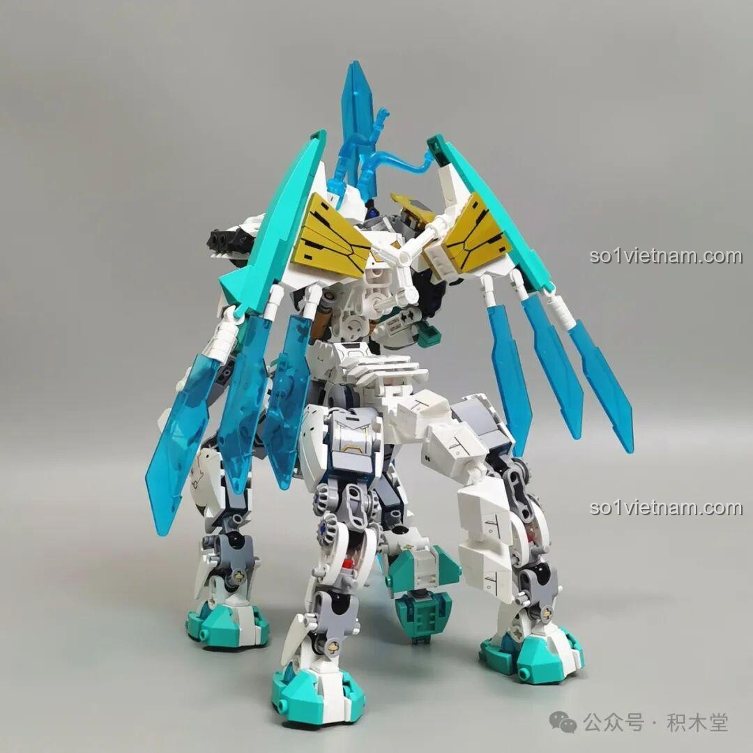 Sluban M38-B1059 Bạch Long Mã Chiến Kỵ Rồng Ngọc từ góc nhìn bên cạnh, khớp nối linh hoạt, đồ chơi mô hình cho bé trai