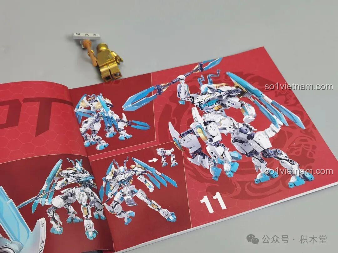 Trang hướng dẫn lắp ráp Sluban M38-B1059 Bạch Long Mã, hiển thị các bước lắp ghép chi tiết và hình ảnh minh họa.