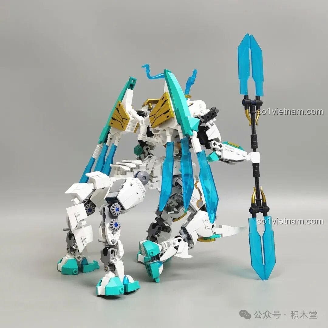 Robot Bạch Long Mã Sluban M38-B1059 từ phía sau, chi tiết giáp tinh xảo, đồ chơi lắp ráp chất lượng cao