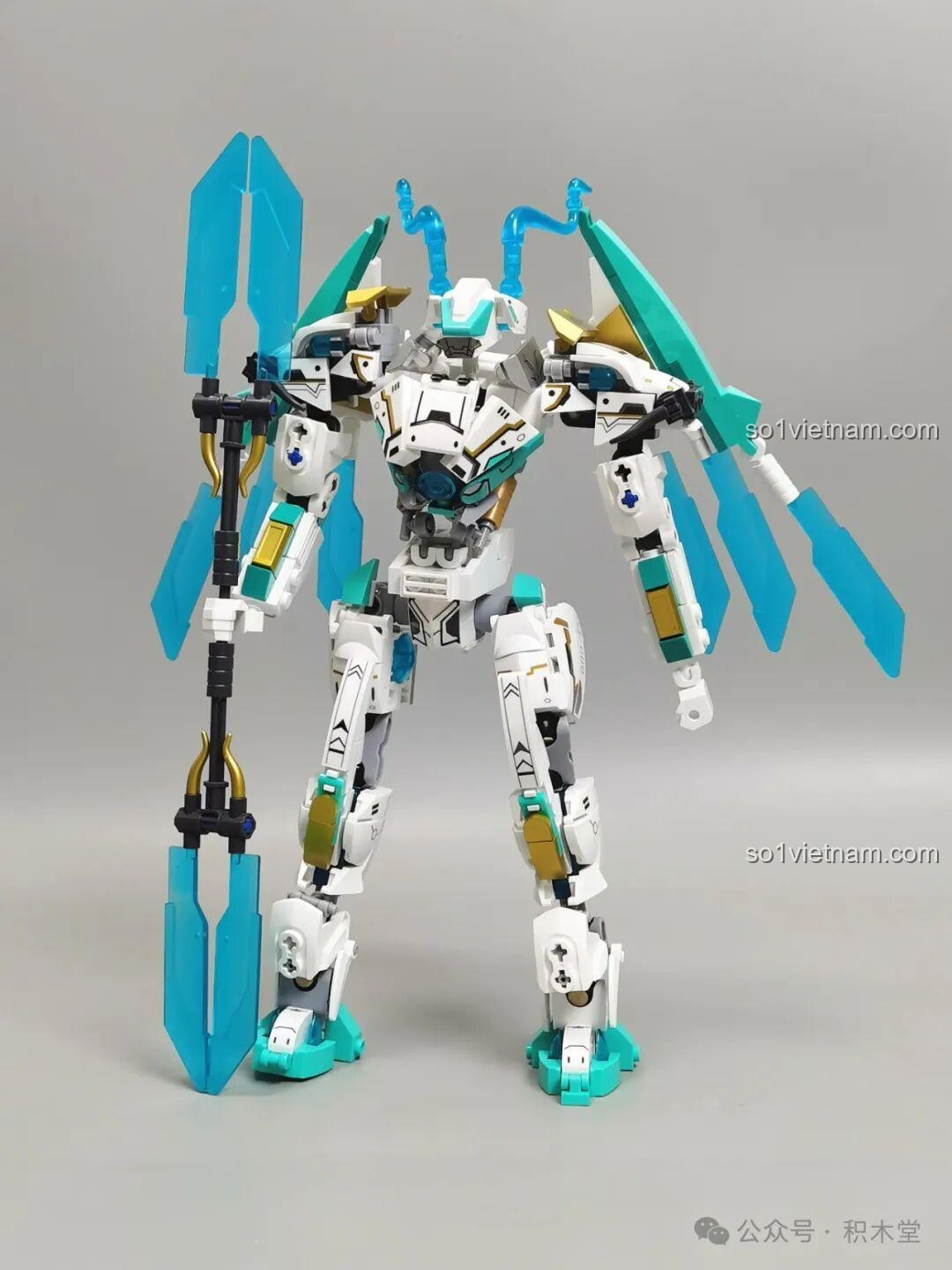 Robot Bạch Long Mã Sluban M38-B1059 cầm giáo hai lưỡi, tư thế chiến đấu, đồ chơi lắp ráp Robot Bạch Long Mã