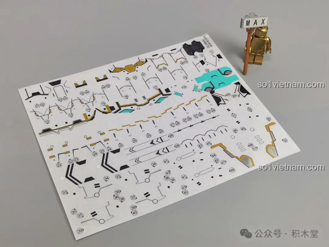 Tờ sticker chi tiết cho bộ lắp ghép Sluban M38-B1059 Bạch Long Mã, giúp tăng tính thẩm mỹ và độ chân thực cho mô hình.