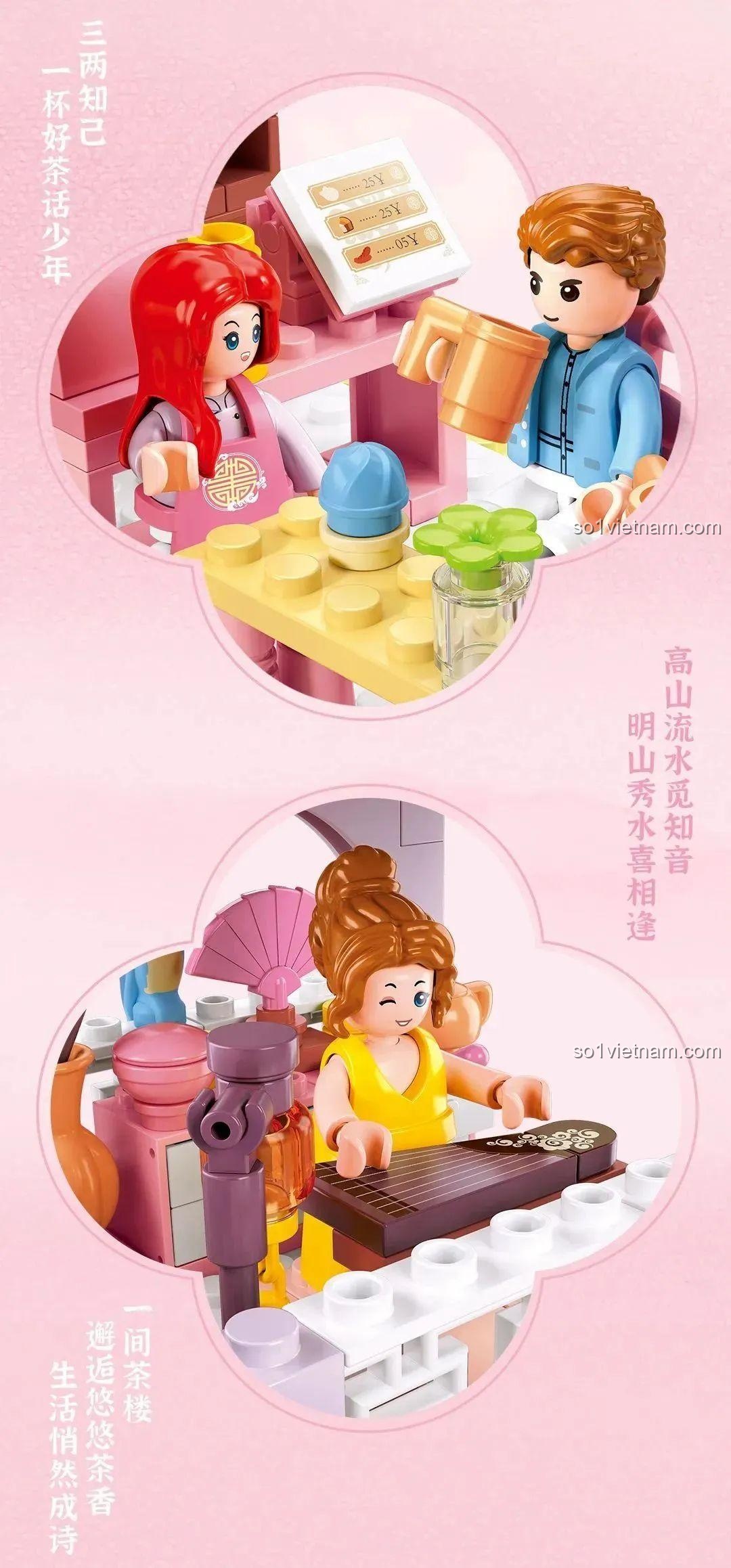 Sluban M38-B1078 Chi tiết mô hình trà, bộ đồ chơi kiến trúc cổ, đồ chơi xây dựng cho bé gái 8 tuổi