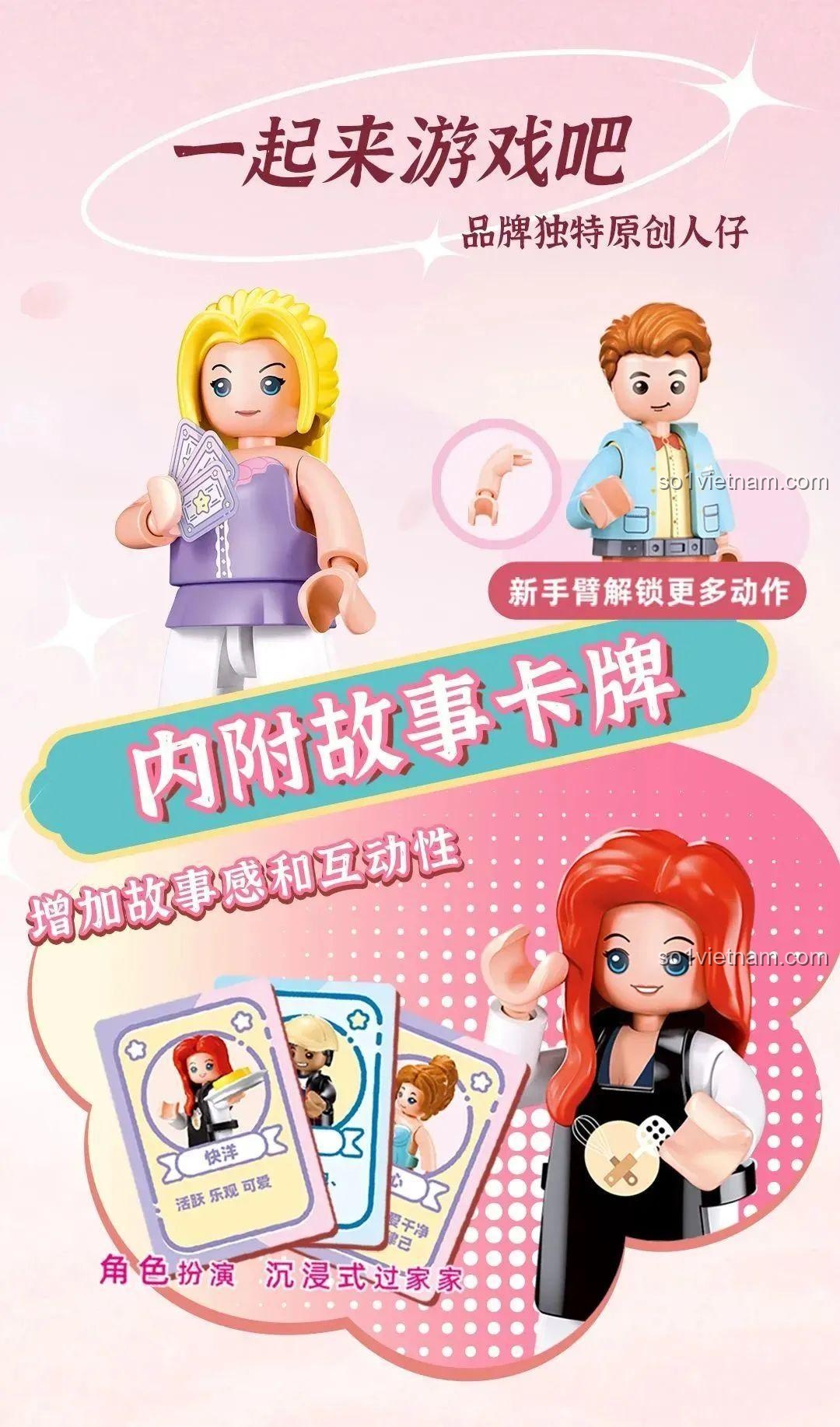 Sluban M38-B1078 Mô hình trà với bánh xe nước, bộ đồ chơi kiến trúc cổ, đồ chơi xây dựng cho bé gái 8 tuổi