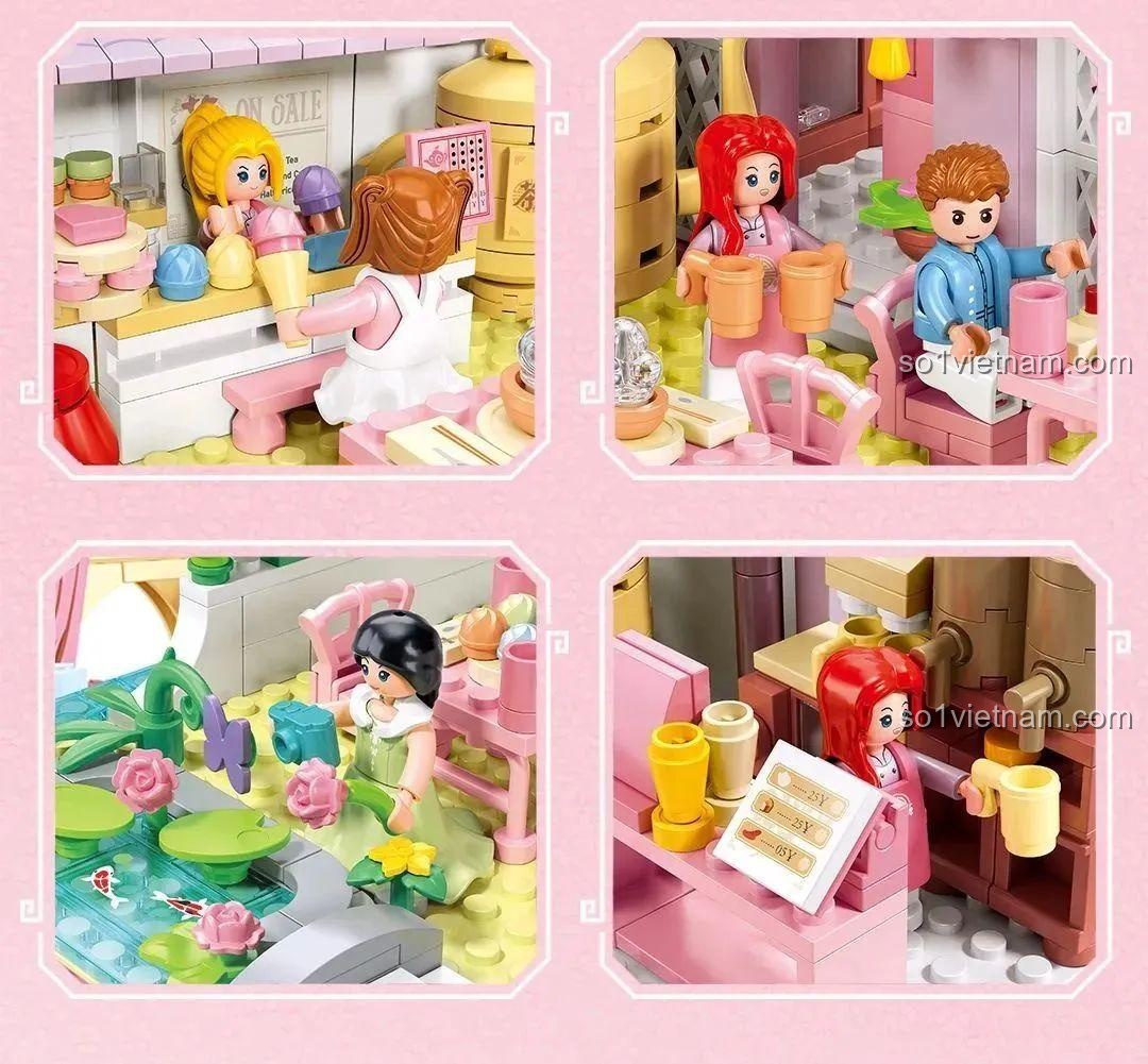 Sluban M38-B1078 Mô hình trà với nhân vật, bộ đồ chơi kiến trúc cổ, đồ chơi xây dựng cho bé gái 8 tuổi