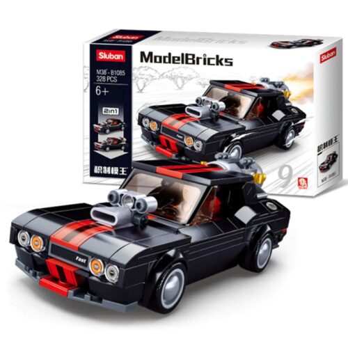 Sluban M38-B1085 Xe Tốc Độ 9 độ chế - Bộ lắp ghép xe đua thể thao màu đen đỏ cho bé trai 6 tuổi
