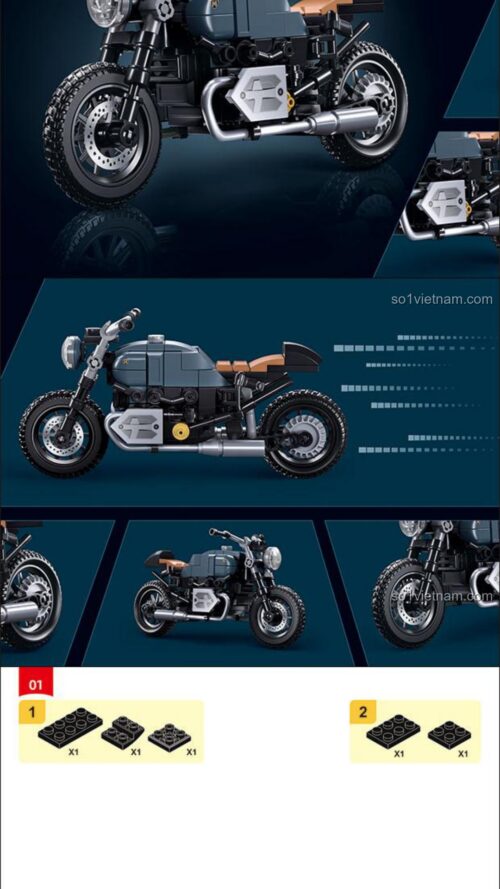 Xe mô tô BMW R NineT Sluban M38-B1134 hướng dẫn lắp ghép Sluban 1134 Mô hình tô BMW R NineT