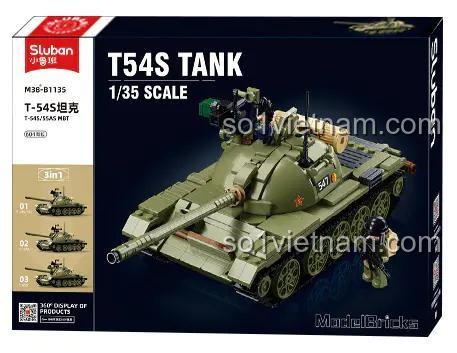 Hộp bộ lắp ghép Sluban M38-B1135 Xe Tăng Hạng Trung T-54S, lắp được 3 kiểu