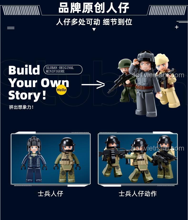 Kích thước hộp bộ đồ chơi Sluban M38-B1135 Xe Tăng Hạng Trung T-54S, quà tặng ý nghĩa