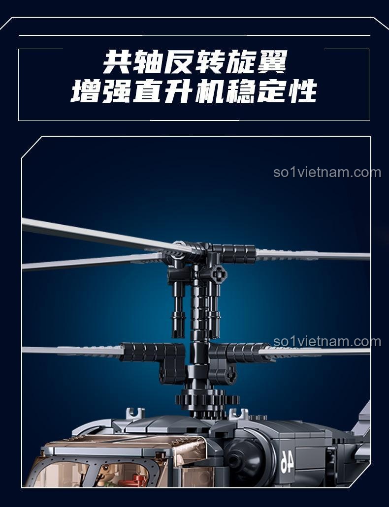 Cận cảnh cánh quạt kép đồng trục của bộ lắp ghép Sluban M38B1138 Trực thăng vũ trang KA-54S, tăng cường ổn định, đồ chơi mô hình.