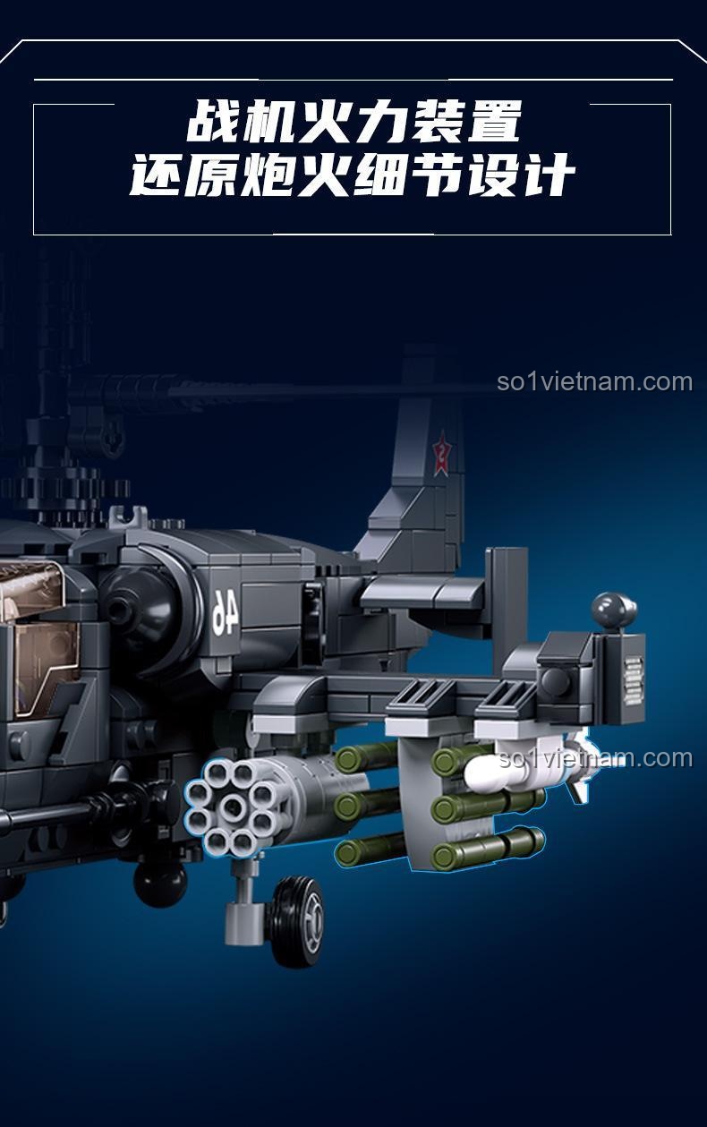 Hệ thống vũ khí chi tiết của bộ lắp ghép Sluban M38-B1138 Trực thăng vũ trang KA-54S, mô hình quân sự cho bé trai, chất lượng tốt.