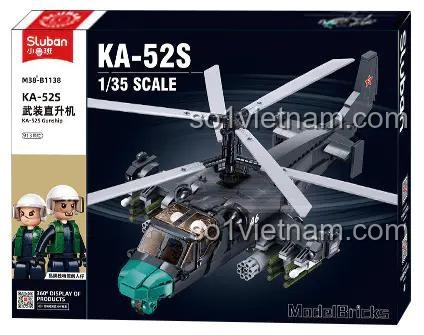 Hộp bộ lắp ghép Sluban M38-B1138 Trực thăng vũ trang KA-54S với 2 minifigures, đồ chơi mô hình quân sự cho bé trai, giá rẻ.