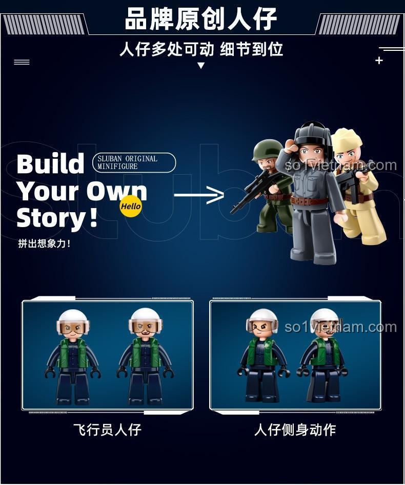 Minifigures phi công của bộ lắp ghép Sluban M38B1138 Trực thăng vũ trang KA-54S, chi tiết cao, đồ chơi mô hình quân sự.