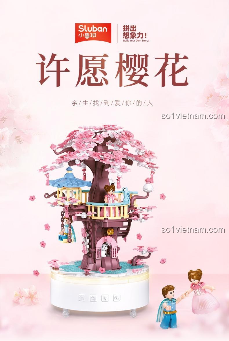 Đồ chơi mô hình Hộp nhạc cây ước nguyện Sluban M38-B1169, mô hình hộp nhạc tinh xảo cho bé gái.