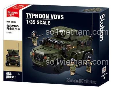 Hộp sản phẩm xe bọc thép tấn công Sluban M38-B1179 Typhoon VDVS, tỉ lệ 1:35, 519 chi tiết, đồ chơi xây dựng cho bé trai 6 tuổi