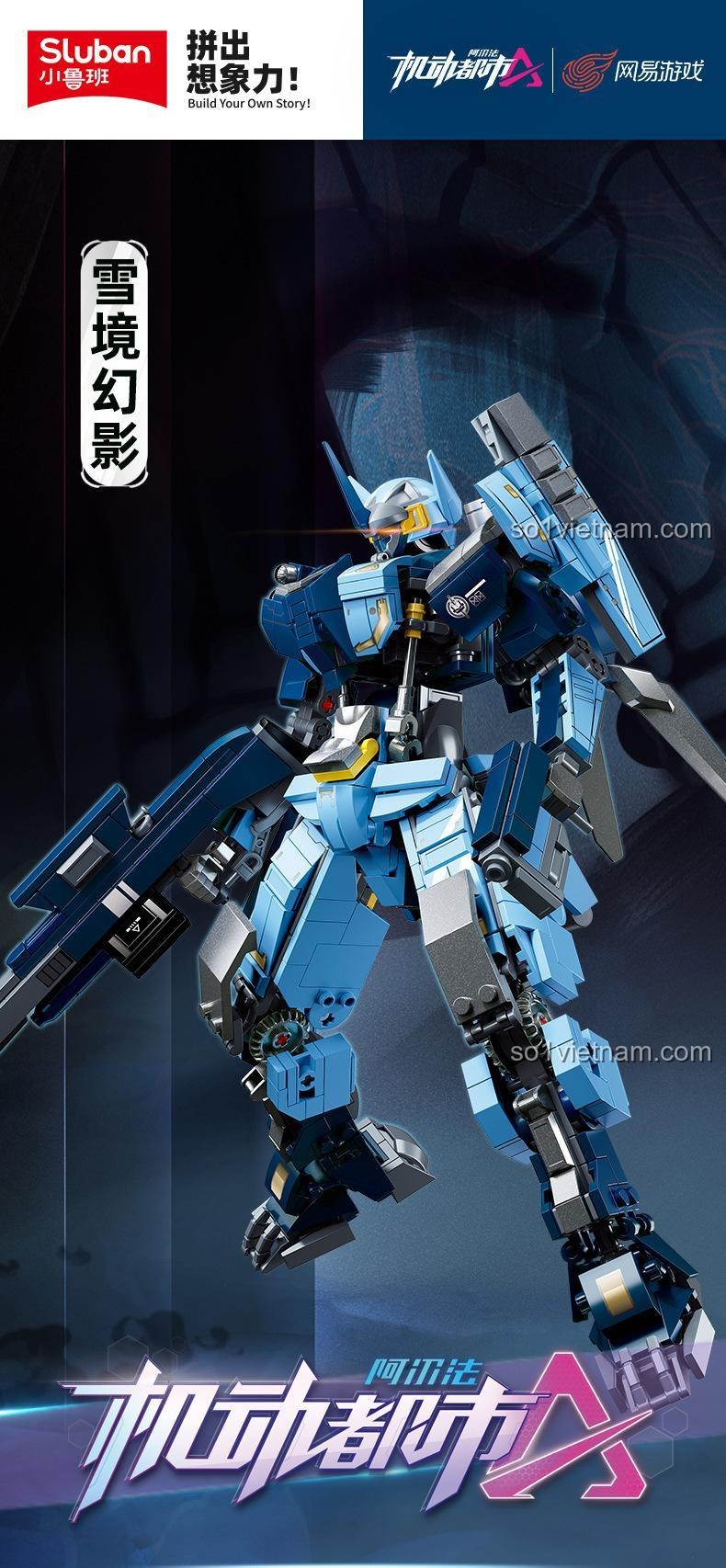 Bộ đồ chơi M38-B1185 Robot Chiến Đấu Snow Mirage Sluban, thiết kế ấn tượng, phù hợp bé trai 8 tuổi.