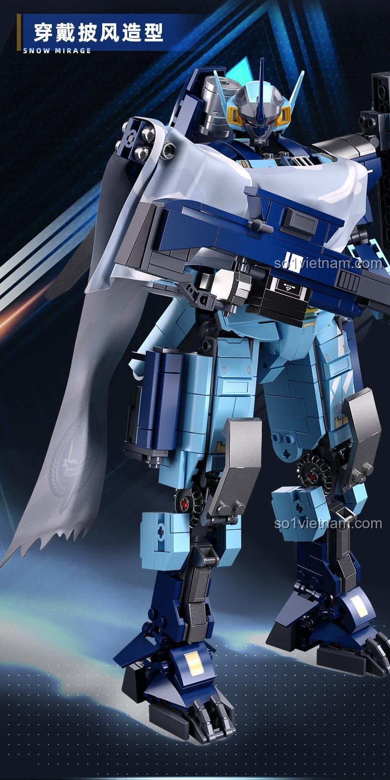 Chi tiết đầu và các bộ phận kim loại của đồ chơi mô hình Sluban M38-B1185 Robot Snow Mirage, chất lượng cao.