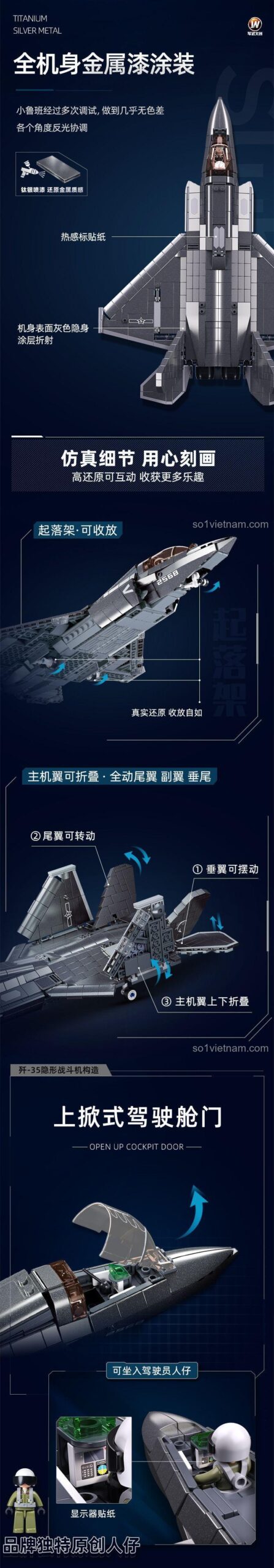 Mô hình máy bay chiến đấu J-35 B1186 Sluban với các chi tiết có thể cử động, sơn kim loại cao cấp, kích thích tư duy cho bé trai 6 tuổi