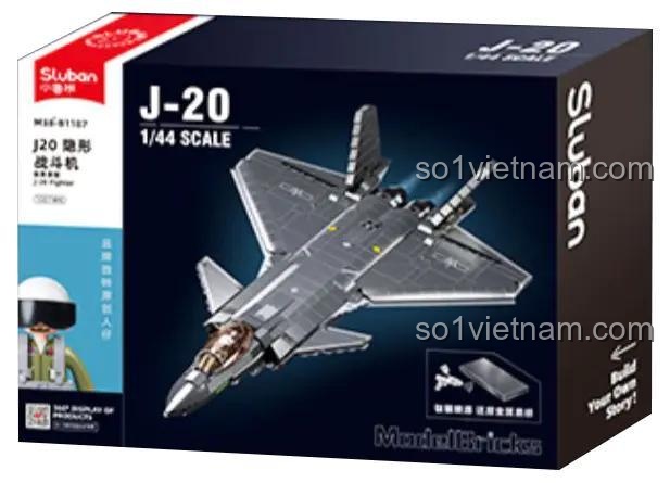 Hộp đồ chơi mô hình Sluban M38-B1187 J-20 Tiêm Kích Tàng Hình, sơn kim loại, chất lượng cao, giá rẻ