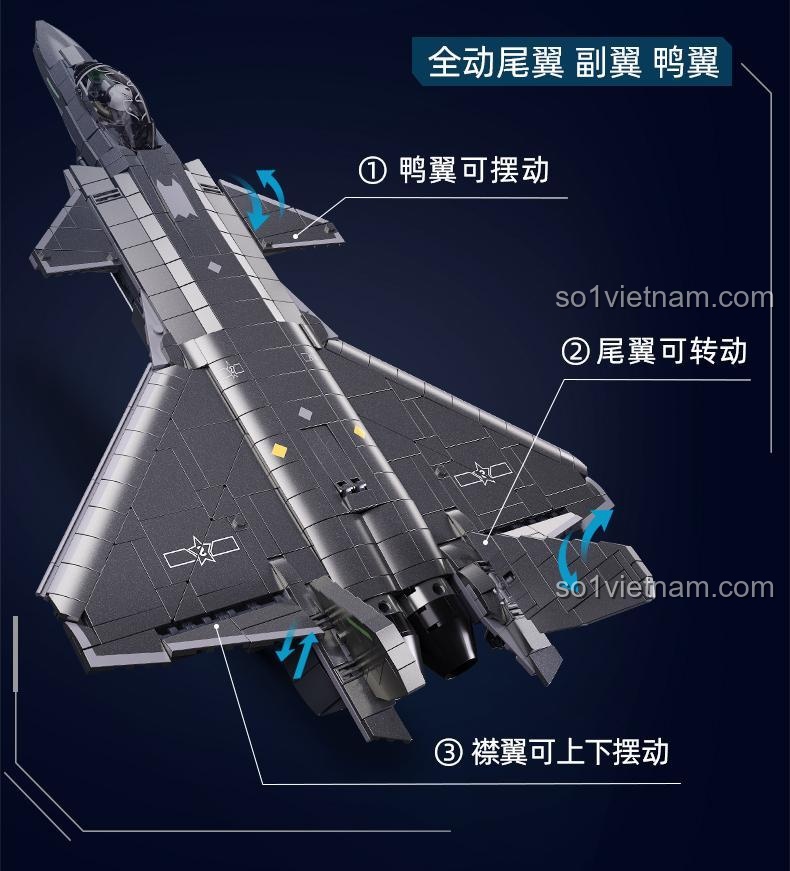 Cánh và đuôi có thể điều chỉnh của đồ chơi mô hình J-20 Tiêm Kích Tàng Hình Sluban M38-B1187, tăng tính tương tác, giá rẻ