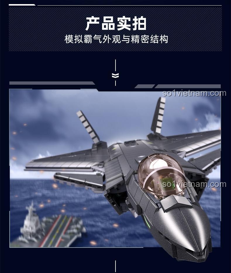 Đồ chơi mô hình J-20 Tiêm Kích Tàng Hình Sluban M38-B1187 với bối cảnh sân bay, mô phỏng ngoại hình uy lực và cấu trúc tinh xảo, giá tốt