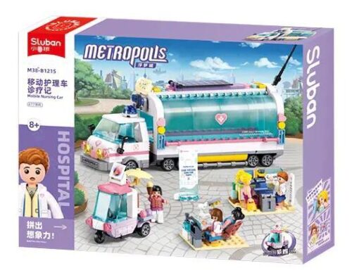 Hộp đồ chơi lắp ghép Sluban M38-B1215 Xe cứu thương di động 477 mảnh, màu hồng và trắng, dành cho bé gái 8 tuổi, đồ chơi giáo dục STEM