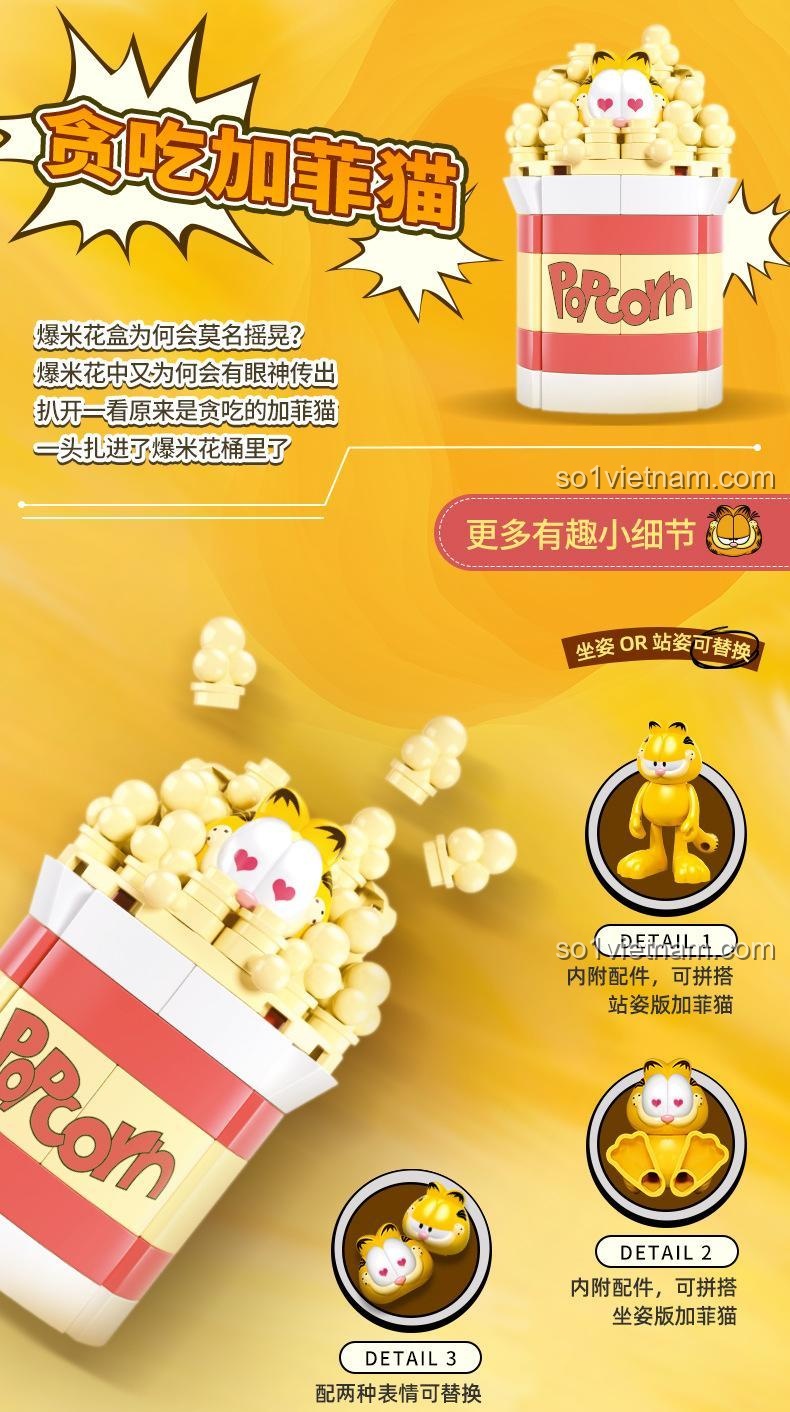 Chi tiết mẫu D: Bắp rang bơ Garfield từ bộ lắp ghép Sluban M38-B1221