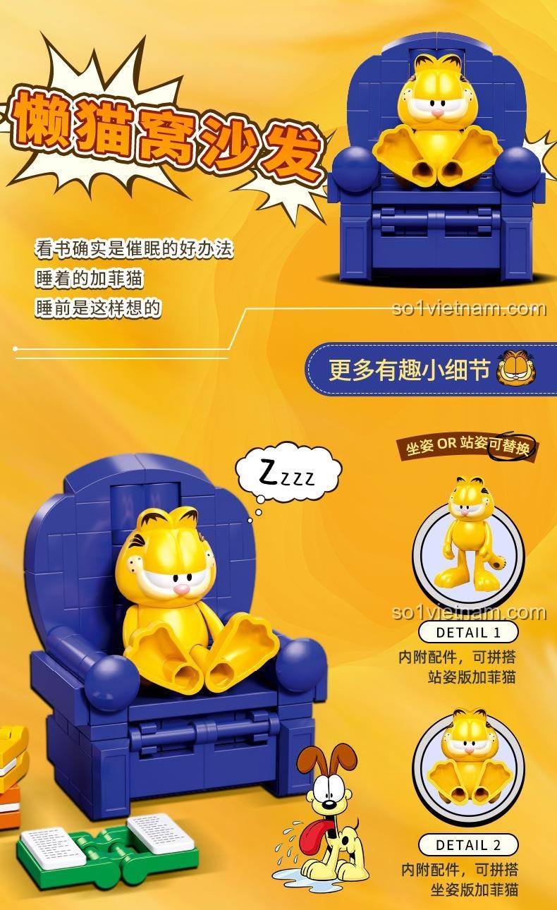 Kích thước các mẫu lắp ráp của bộ đồ chơi Garfield Sluban M38-B1221