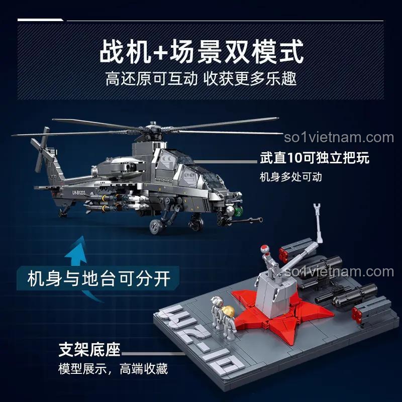 Trực thăng tấn công WZ-10S Sluban M38-B1233 có thể tách rời khỏi bệ đỡ, mô hình trưng bày cao cấp, đồ chơi quân sự