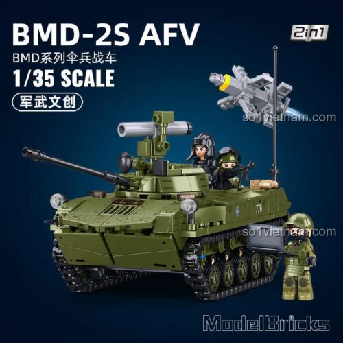 Xe Tăng BMD-2S AFV Sluban M38-B1250, bộ lắp ghép quân sự, có thể lắp 2 mẫu, tỉ lệ 1:35, 530 mảnh ghép, màu xanh lá