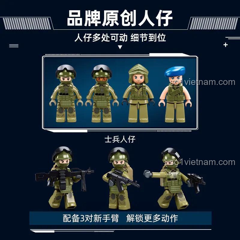 Xe BTR-80AS IFV Bánh Lái Sluban M38-B1251, chi tiết động cơ, tỉ lệ 1:35, bộ đồ chơi quân sự cho bé trai 6 tuổi
