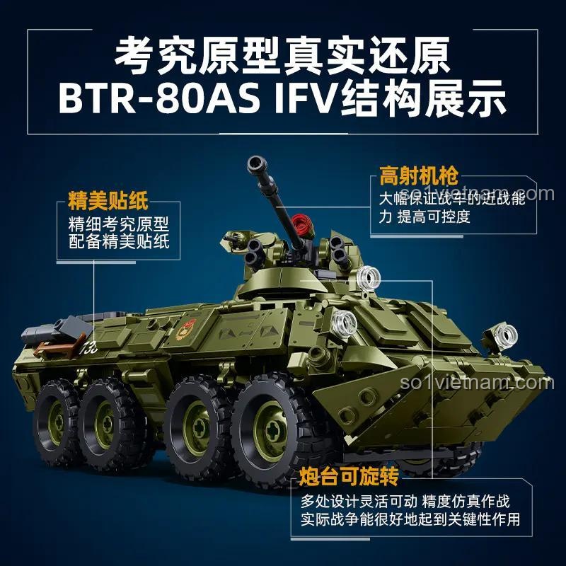 Xe BTR-80AS IFV Bánh Lái Sluban M38-B1251, chi tiết nội thất xe, tháp pháo xoay, tỉ lệ 1:35, bộ đồ chơi quân sự cho bé trai