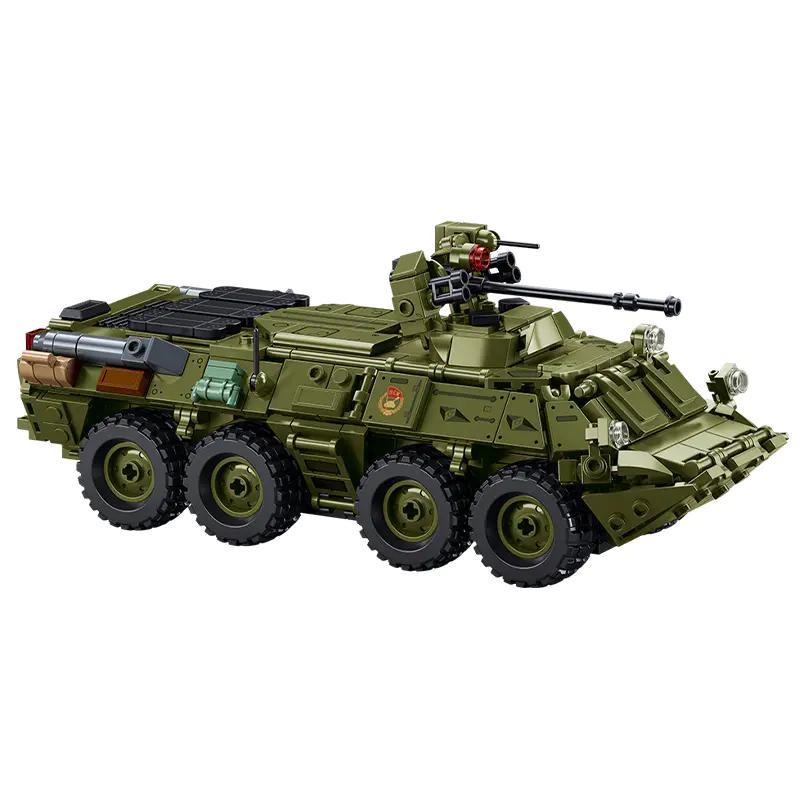 Xe BTR-80AS IFV Bánh Lái Sluban M38-B1251 tỉ lệ 1:35, bộ đồ chơi quân sự cho bé trai 6 tuổi, có 619 chi tiết, lắp ráp 2 mẫu, có decal