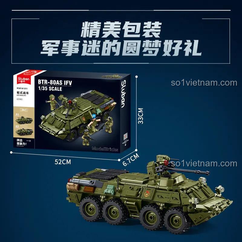 Xe BTR-80AS IFV Bánh Lái Sluban M38-B1251, chi tiết khoang lái, vô lăng, bảng điều khiển, tỉ lệ 1:35, bộ đồ chơi quân sự cho bé trai