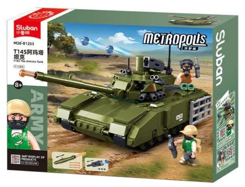 Hộp sản phẩm bộ lắp ghép Xe tăng T-14S Armata Sluban M38-B1253, đồ chơi quân sự cho bé trai 8 tuổi, giá rẻ.